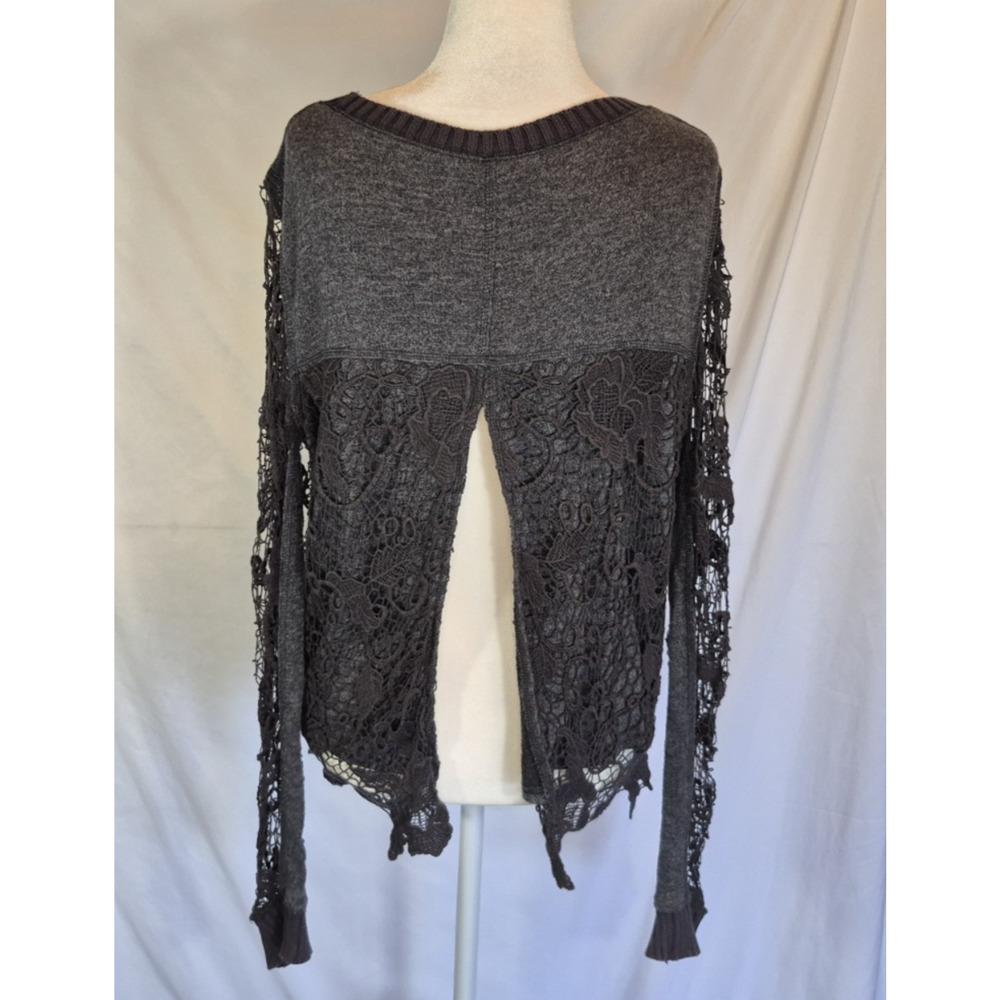 Free People Gray Womens Pretty Rad Lace Crochet Cutout Pullover Sweater Medium - Picture 6 of 8